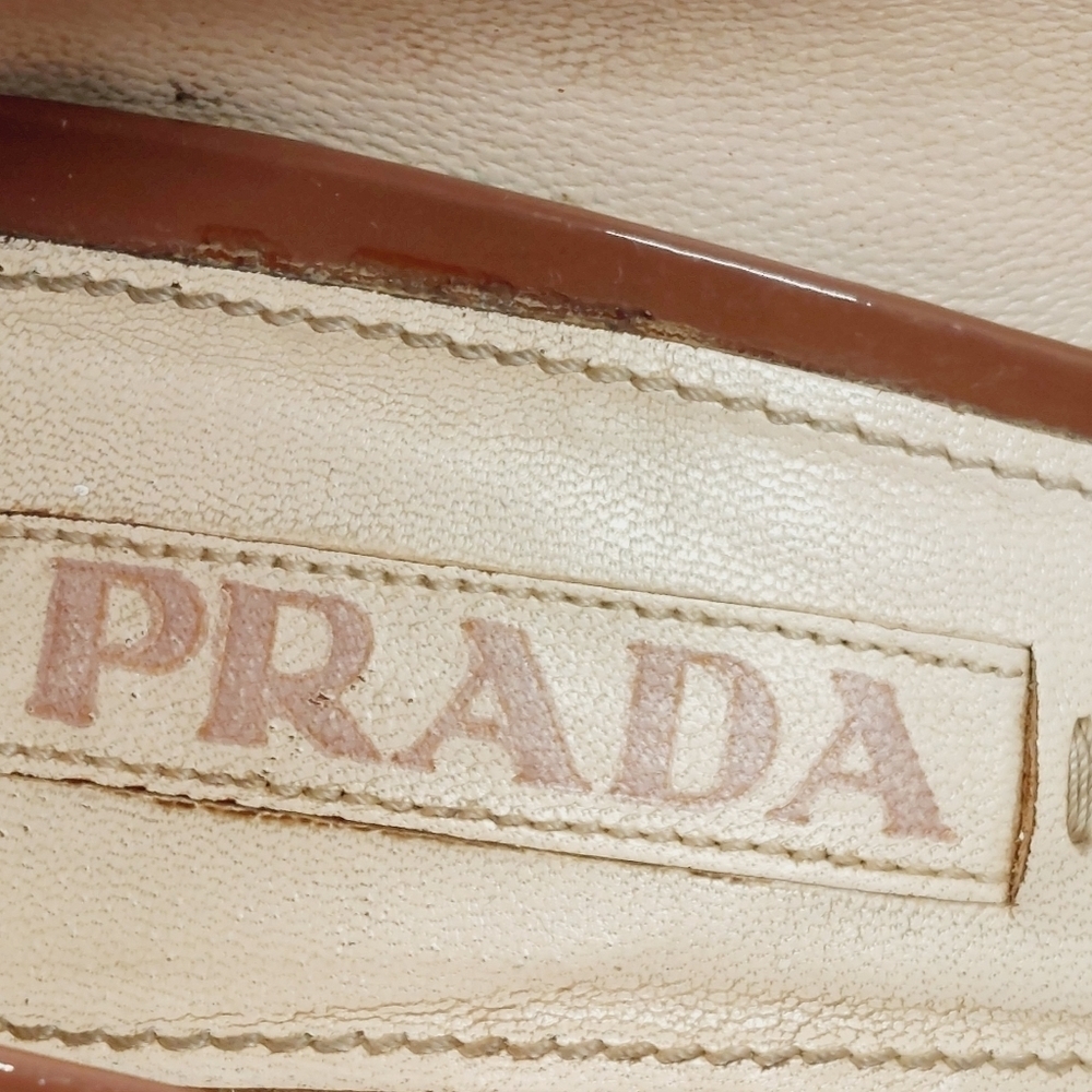 Prada Black Brown Patent Leather Square Toe Slip On Block Heel Pumps B237 - Picture 8 of 15